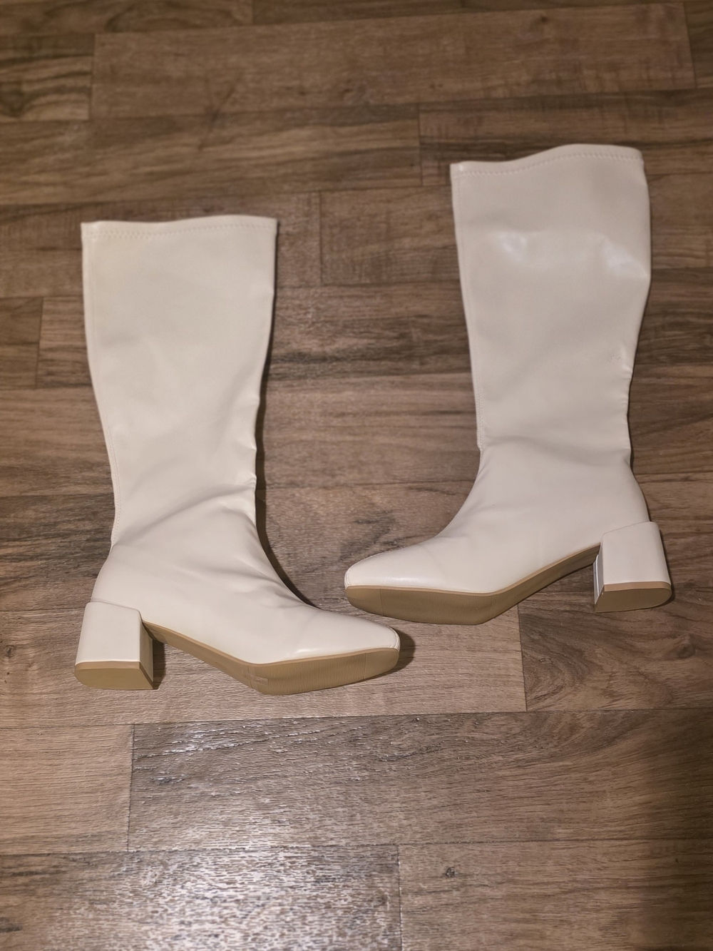 Classic White Mid-Calf Block Heel Boots